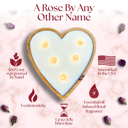Dough Bowl Candle Co. Rose Candle - 10x10x2 Large Heart Shaped Scented Soy Candles for Women, Valentines Day Decor Gifts for Home, 5 Wick White Decorative Natural Aromatherapy, 30 Hour Burn Time