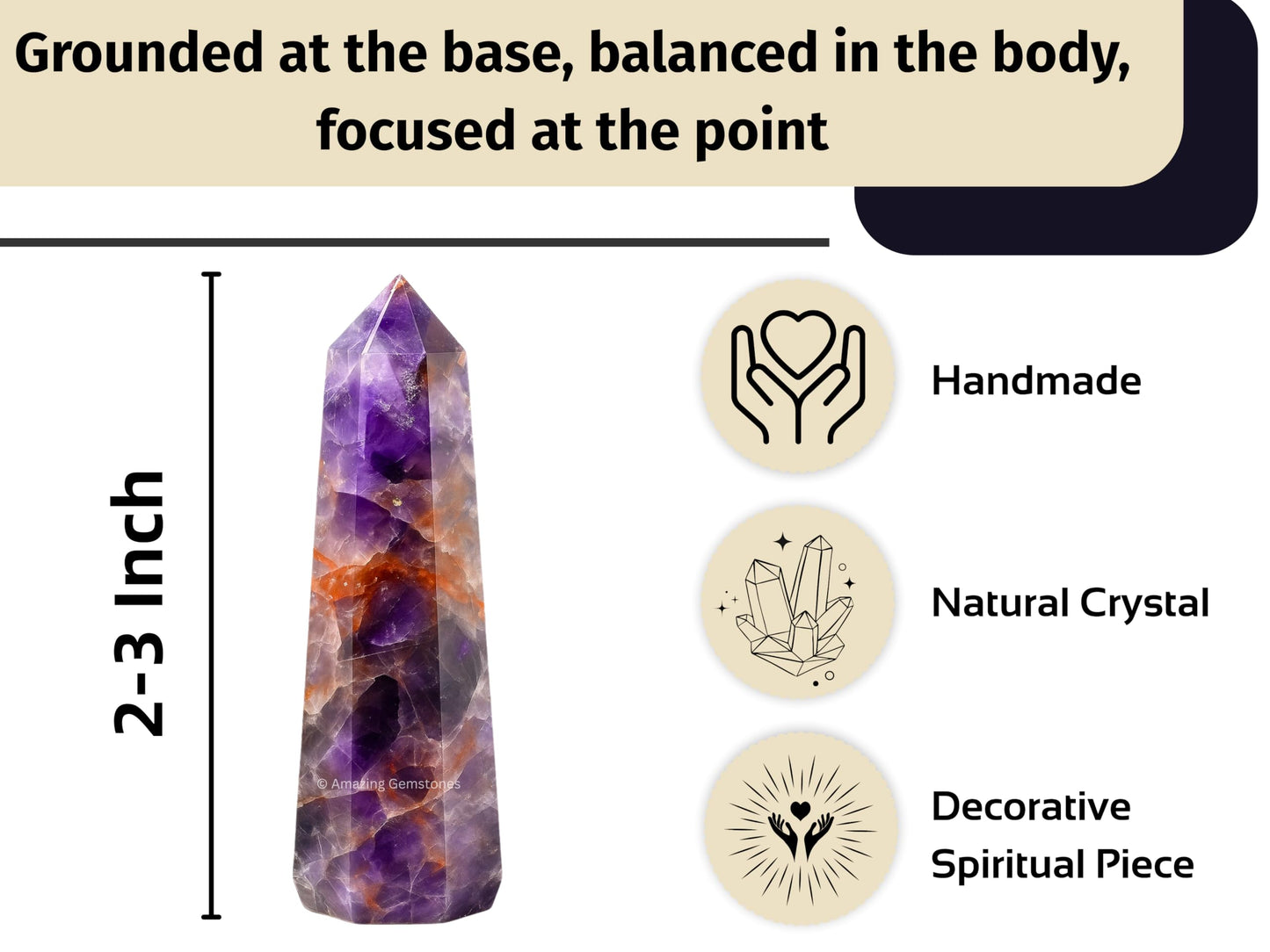 Amazing Gemstone Amethyst Chevron Crystal Towers ~ Natural Healing Crystal Point Obelisk for Reiki Healing and Crystal Grid (2" to 3" Inch)