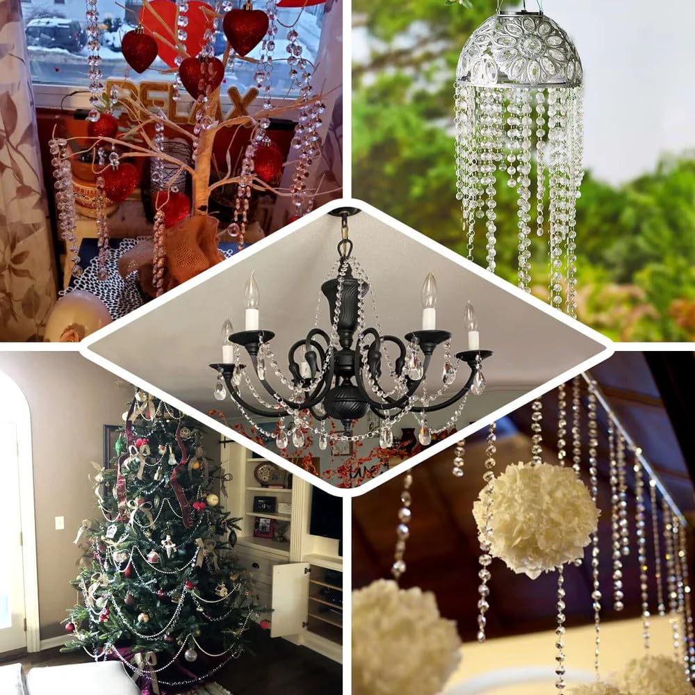 33ft Acrylic Crystal Beads Garland 14mm Chandelier Gem Beads Chain Hanging Crystals Beads Strings for Wedding Party Manzanita Centerpiece Christmas Tree