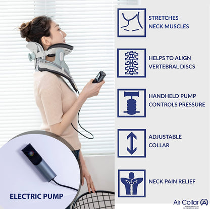 Neck Traction Device by Air Collar - Neck Stretcher - Cervical Traction Device - Neck & Shoulder Pain Relief - Stretcher Collar for Improved Spine Alignment - 2nd Generation (2nd Gen - Electric)