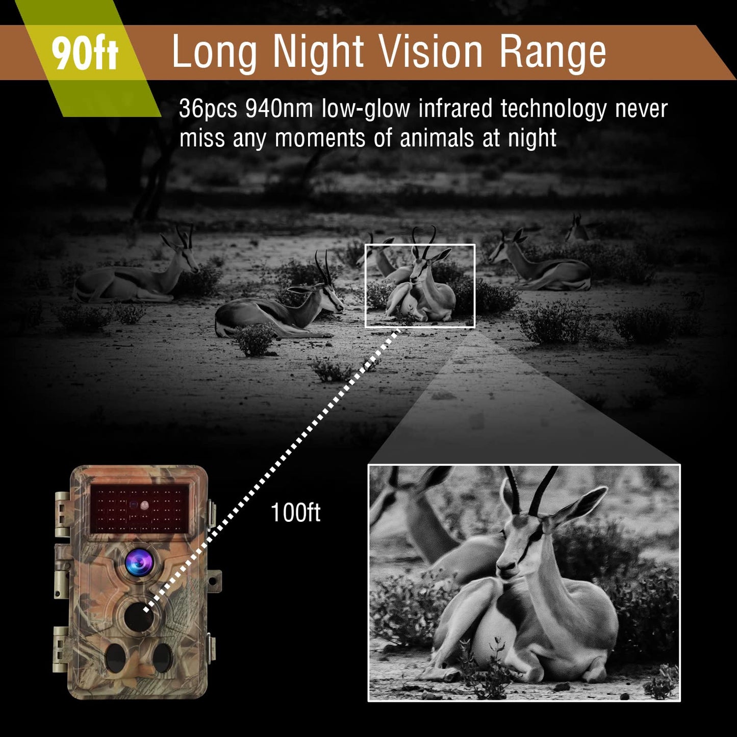 Folgtek 3-Pack Trail Cameras Wildlife Cam 64MP 1296P HD Video Night Vision & 0.1s Trigger Time Motion Activated IP66 Waterproof, 120°Wide Angle Time Lapse & Password Protection for Outdoor Hunting