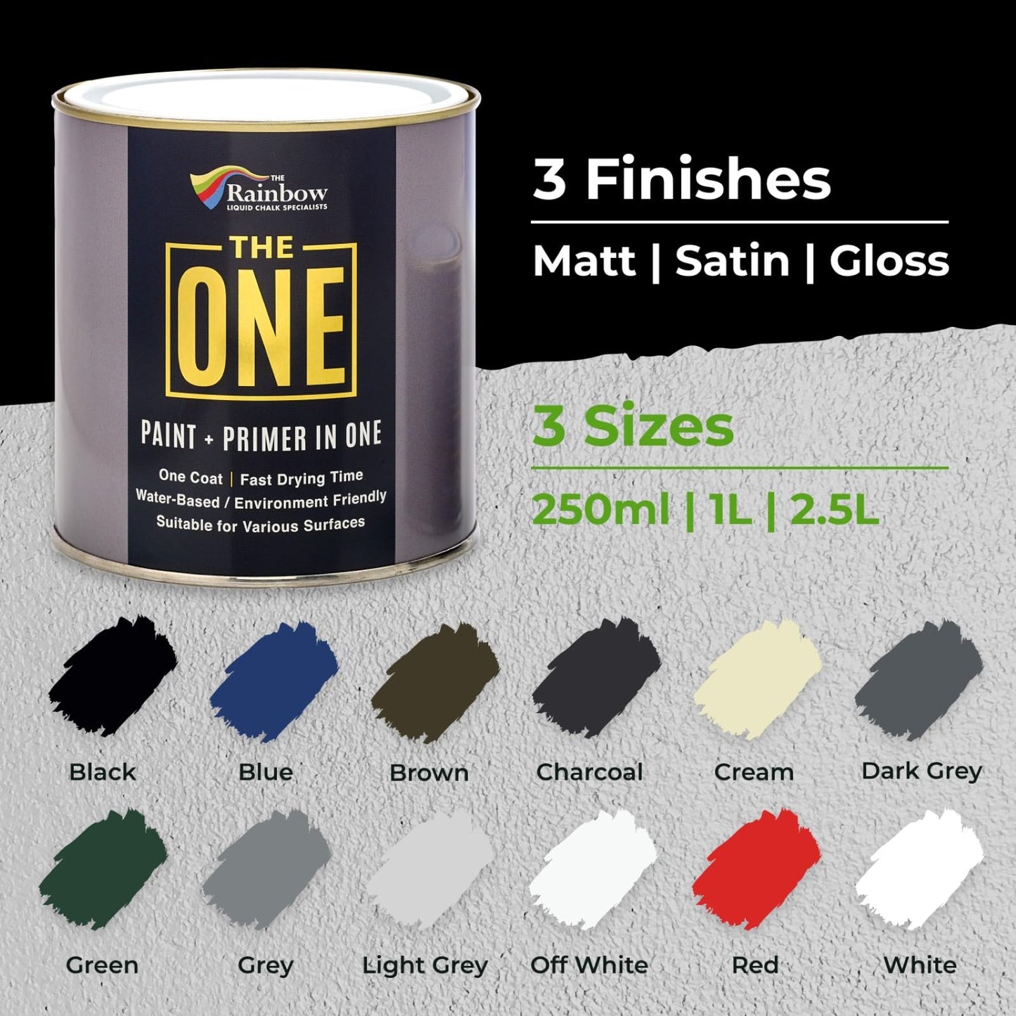 THE ONE All-In-One Paint & Primer - Black Matte, 250 ml | Multi-Surface 1 Coat Formula | Easy Indoor & Outdoor Decorating for Home & Garden Walls, Floors & Furniture | Durable, Water-Based & Low VOC