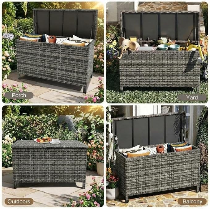 GarveeLife Outdoor Wicker Storage Box, PE Rattan Patio Storage Chest