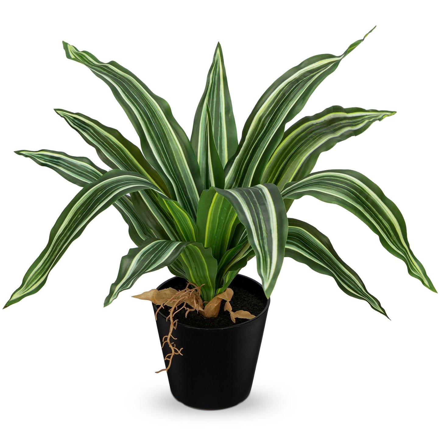 DILATATA Artificial Dracaena Plant in Black Pot 13.8 Inch Faux Potted Dracaena Silk Plant Fake Yucca Tree Tropical Plant for Home Office Living Room Indoor Outdoor Decor