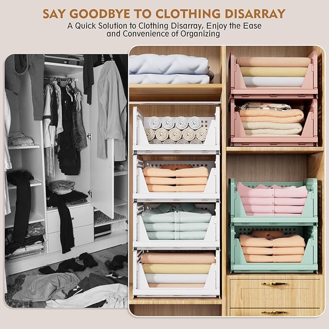 SNSLXH 5 Pack Stackable Closet Storage Basket, Space-Saving Clothes Storage