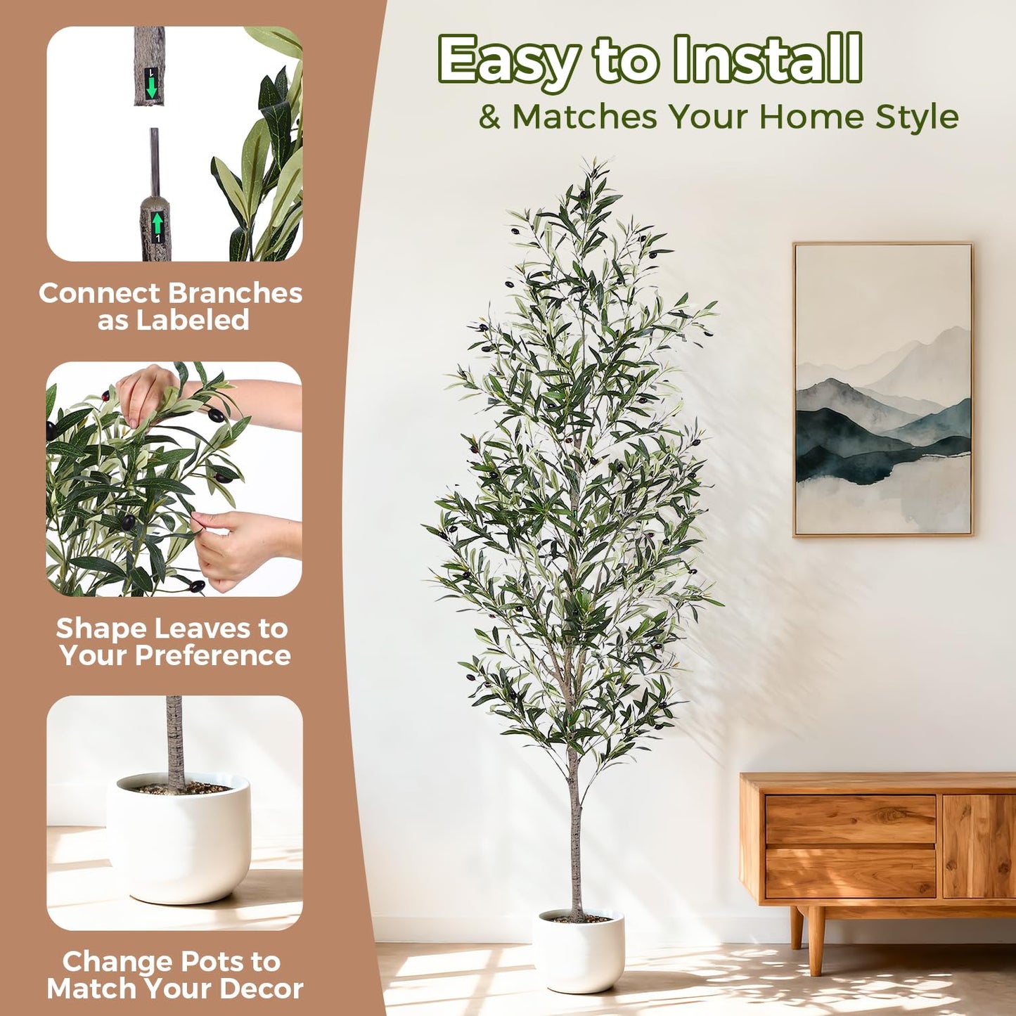 Jocoevol Olive Tree, 7FT Artificial Indoor Tall Faux Olive Trees w/Planter & Natural Wood Trunk and Lifelike Fruits, Fake Olive Artificial Tree for Home Office Decor