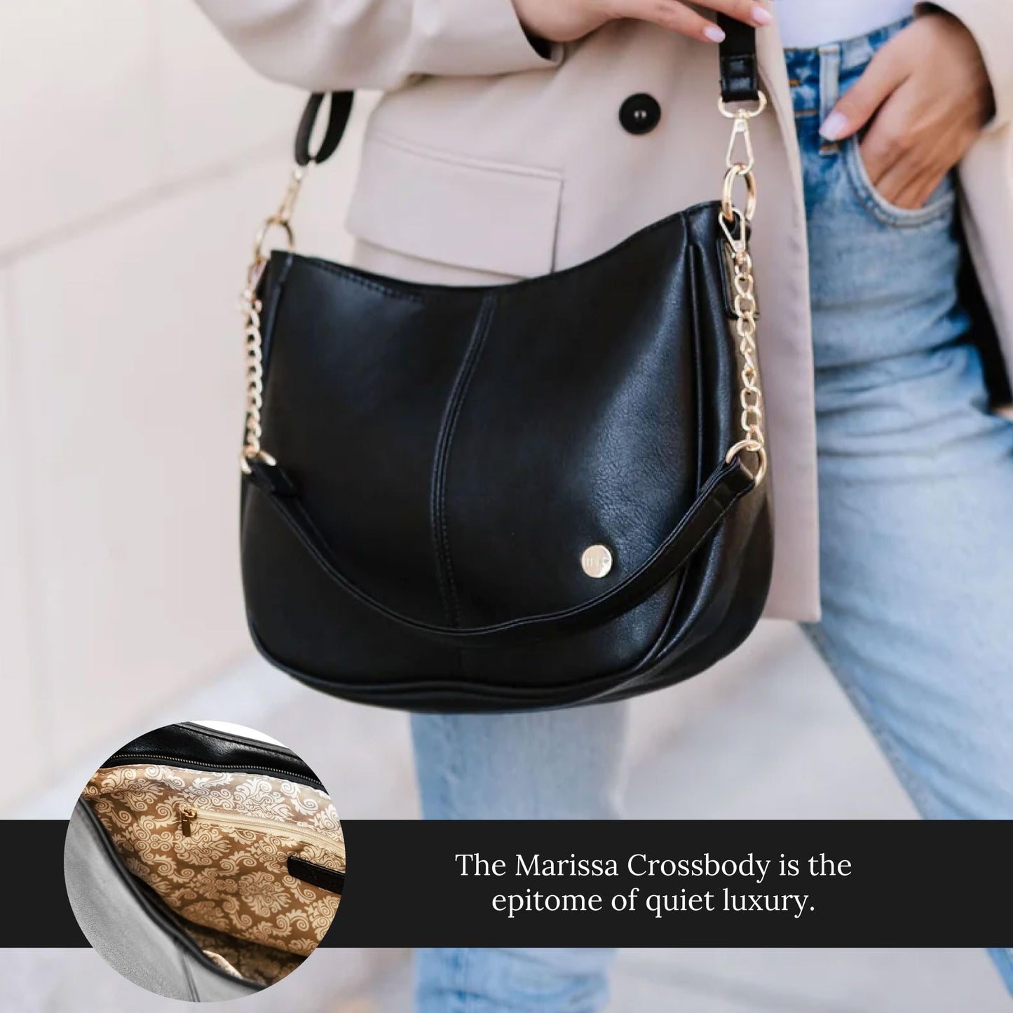 Modern+Chic Crossbody Bags for Women - Marissa Saddle Crossbody, Vegan Leather Shoulder or Handbag with Two Adjustable Straps
