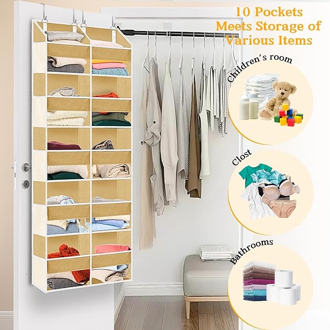 Over the Door Organizer 5 Tiers, Extra Large Behind Door Storage of 10