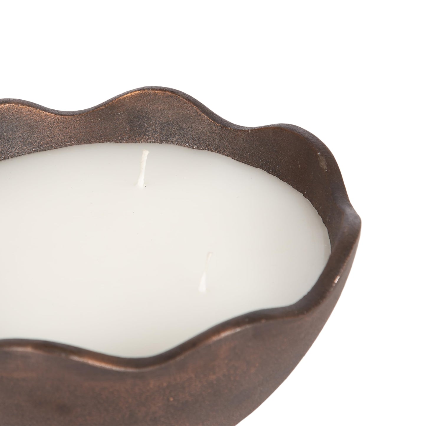 Kate and Laurel Alessia Scalloped Round Metal Candle Bowl, 8 Inch Diameter, Bronze, Modern Three-Wick Unscented Candle with Decorative Bowl for Living Room Decor