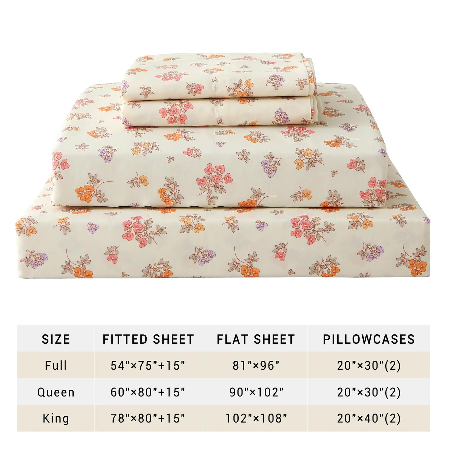 Viviland Floral Queen Sheet Set - 4 Piece Vintage Lavender Flower and Leaves Patterned Bed Sheets - Soft, Breathable Microfiber Sheets with Deep Pocket, Non-Slip Fitted Sheets & Pillowcases