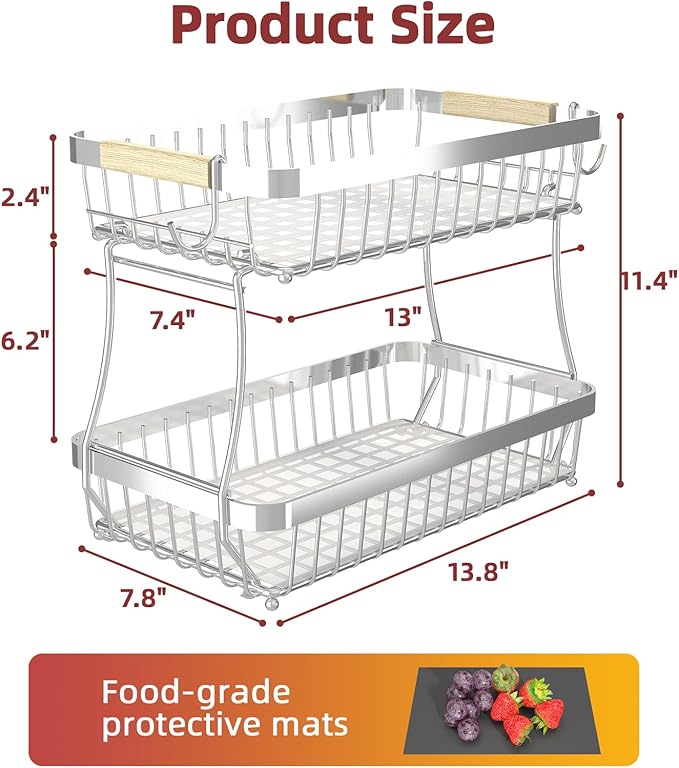 2 Tier Large Fruit Basket for Kitchen Counter