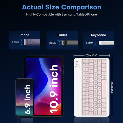 OMOTON Bluetooth Keyboard for Tablet/Android/Windows/iOS, with 7 Colors Backlight Rechargeable Wireless Mini Keyboard for Galaxy Tab A9+/A9+ Plus/S9/S9 Plus/S9 FE, Black