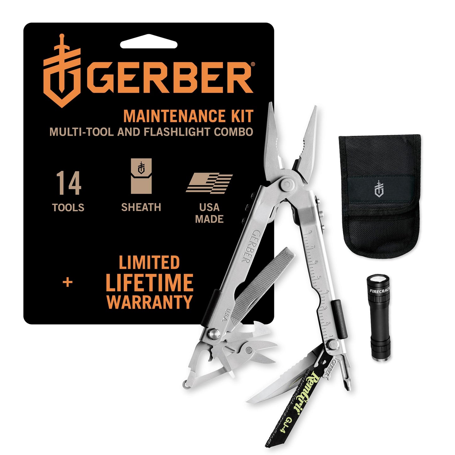 Gerber Gear MP600 Maintenance Kit - Includes Multi-Plier 600, Firecracker Flashlight & Ballistic Nylon Sheath - Premium Multitool & LED Flashlight - Made in USA