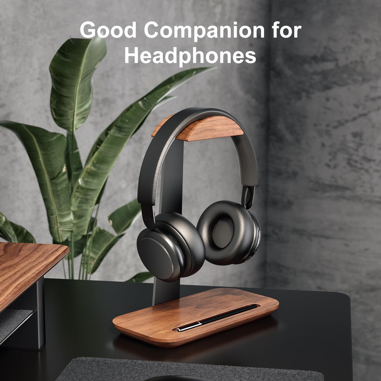 UPERGO Walnut Headphone Stand, Wood Headset Stand for Desk, Universal Headphone Holder with Storage Base for Gaming, Airpod max, Bose,Razer