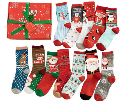 Gilbins 12 Pair, Holiday Gift Christmas Socks, 12 Different Designs, Cheerful Messages For The Holidays, Women Adults Size 9-11