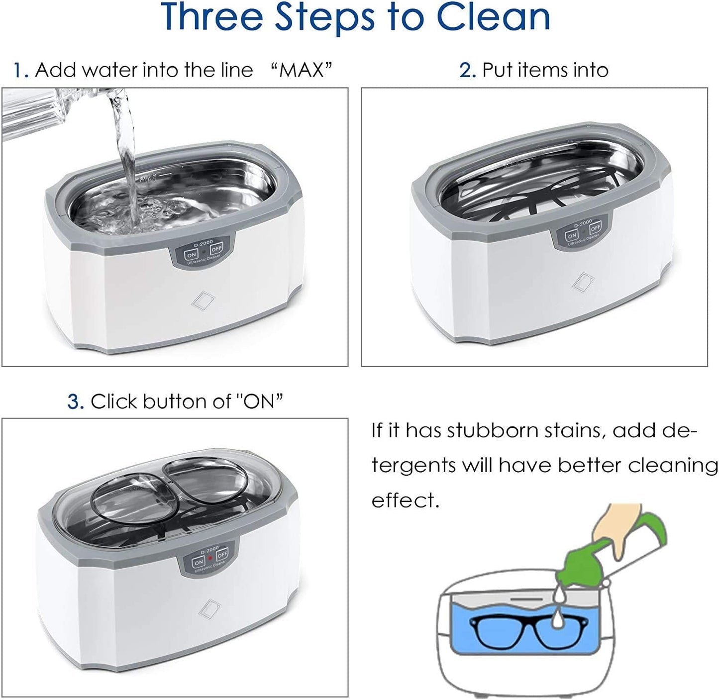 LifeBasis D-2000 Ultrasonic Cleaner Jewellery Cleaner Machine 420ML 45000Hz Silver Cleaner with Watch Stand for Cleaning Jewelry Necklaces Rings Glasses Watches Coins Razors Guin-ness Surger Tins