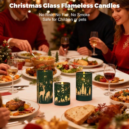 Wondise Christmas Reindeer LED Flameless Candles with Remote Timer, Electroplate Glass Battery Operated Real Wax Flickering 3D Wick Pillar Candles for Christmas Holiday Home Decoration