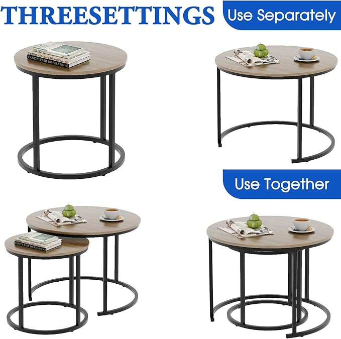 aboxoo Coffee Table Nesting Side Round Table Set of 2 End Table