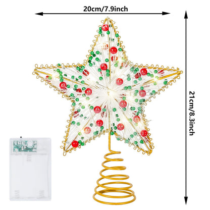 Whaline Christmas Star Tree Topper Gold 3D Star Tree Top with LED Lights Battery Powered Treetop Ornament for Xmas Winter Party Favor Indoor Outdoor Decor