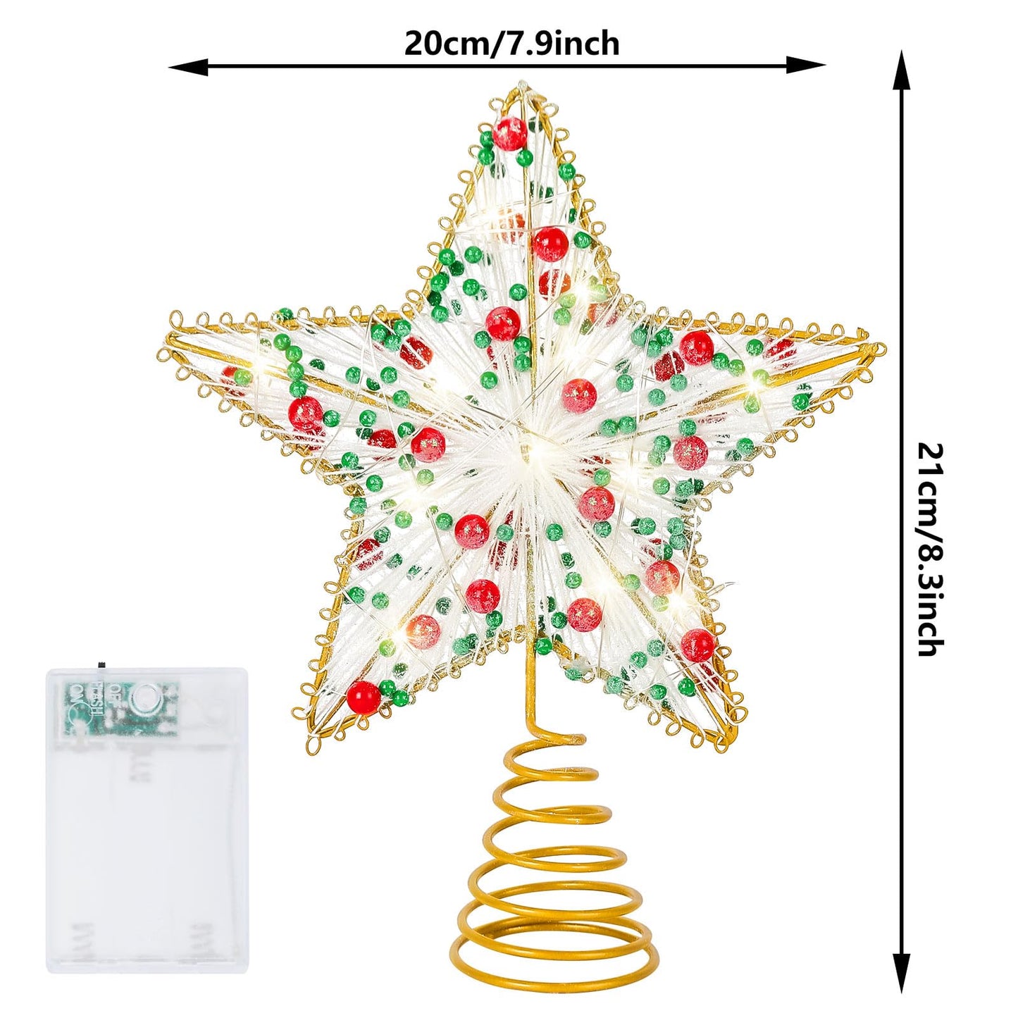 Whaline Christmas Star Tree Topper Gold 3D Star Tree Top with LED Lights Battery Powered Treetop Ornament for Xmas Winter Party Favor Indoor Outdoor Decor