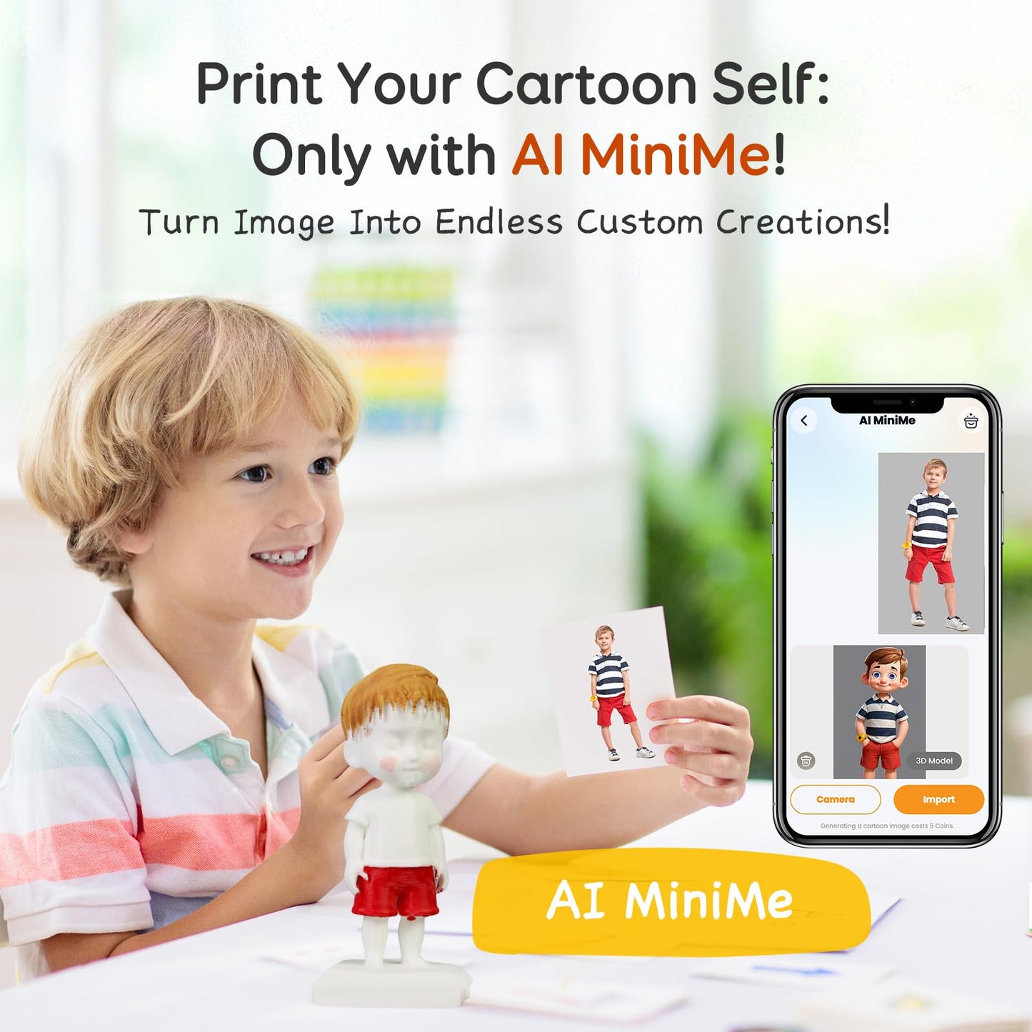 AOSEED AI-Powered 3D Printer for Kids, 3D Printer with 8 PLA Filament Set, AI Design App, Huge Toy Library, Up to 400mm/s Faster Speed, W/ 16+ Mini 3D Design Module, App Control, X-Maker Joy AI+