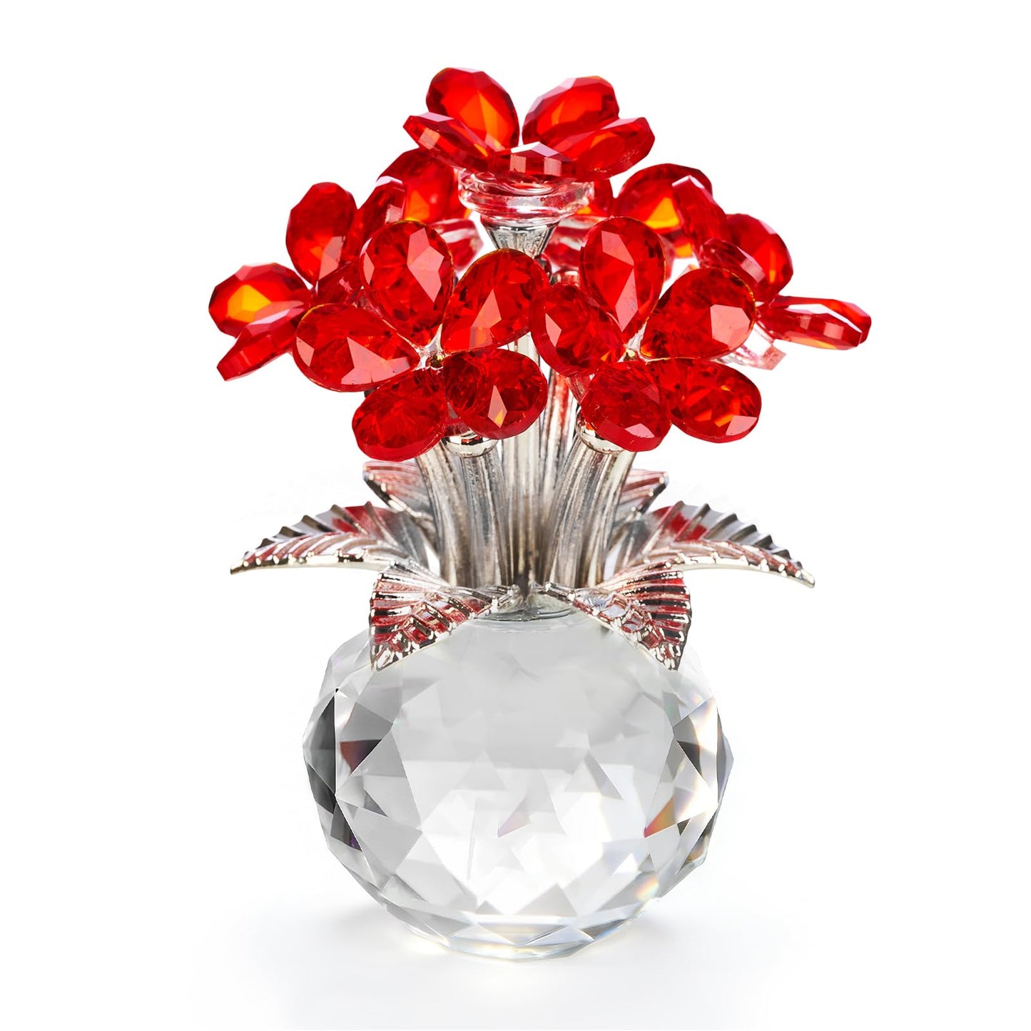 XLSJGYP Crystal Red Flower Decoration Glass Flowers Mother's Day Birthday Gifts for Women Girl Wife Girlfriend Daughter Ornament Bouquet Collectible for Valentine's Day Wedding (Red Flower 02)