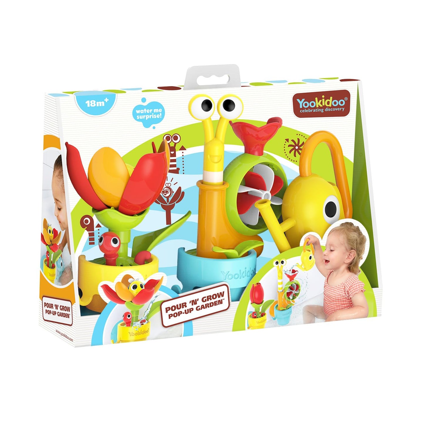 Yookidoo Toddler Baby Bath Toy (Ages 1-3) Garden Adventure Set Bundle: Snail & Flower with Watering Can (Mold Free) Attach to Any Tub, Shower Fun for Bath Time - Great for Boys , Girls , & Kids