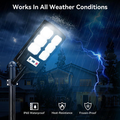 Solar Lights Outdoor Waterproof, 11inch LED Dusk to Dawn Solar Street Light, Solar-Powered Flood Lights with Motion Sensor and Remote Control, Solares Parking Lot Lights for Yard Walkway, 10-Pack