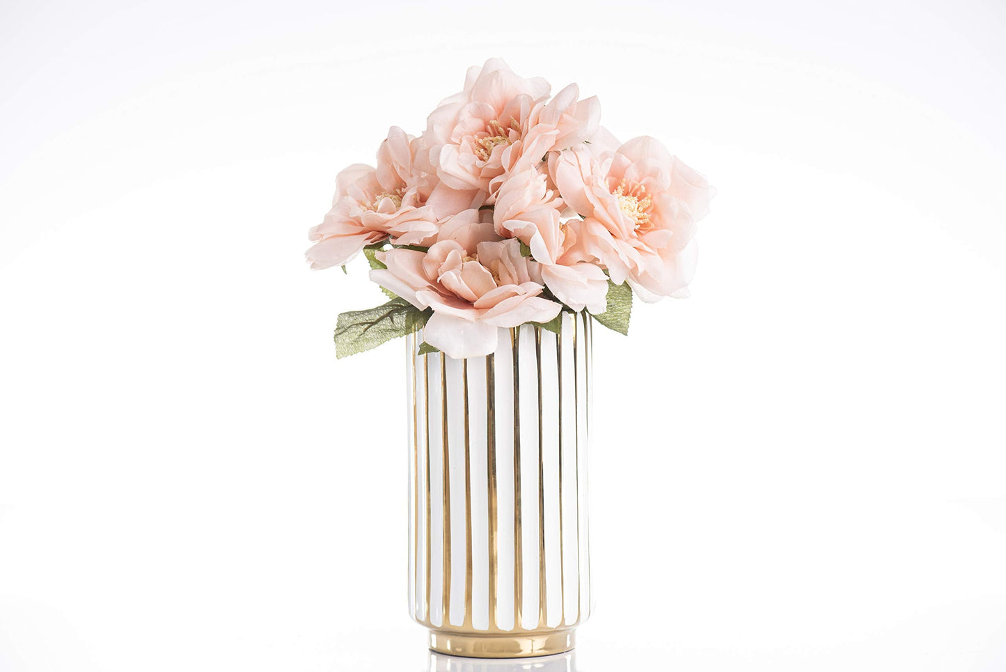 jupriverco White & Gold Vase-Elegant Home Decor-Flower Vase-Kitchen Centerpiece-Geometric Ridges-Beveled Bottom-Modern/Contemporary Design - Wedding Table Accent - Boho Pottery - Gold- H-8.27" D-4.74"
