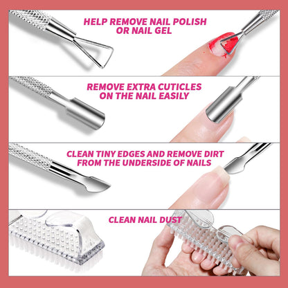 FANDAMEI Nail Polish Gel Remover Tools Kit with Nail Clips, 100ml Nail Polish Remover Bottle, 500 Nail Remover Cotton Pad, Nail Brush, Cuticle Pusher/Peeler, 100/180 Nail File,Buffer Block