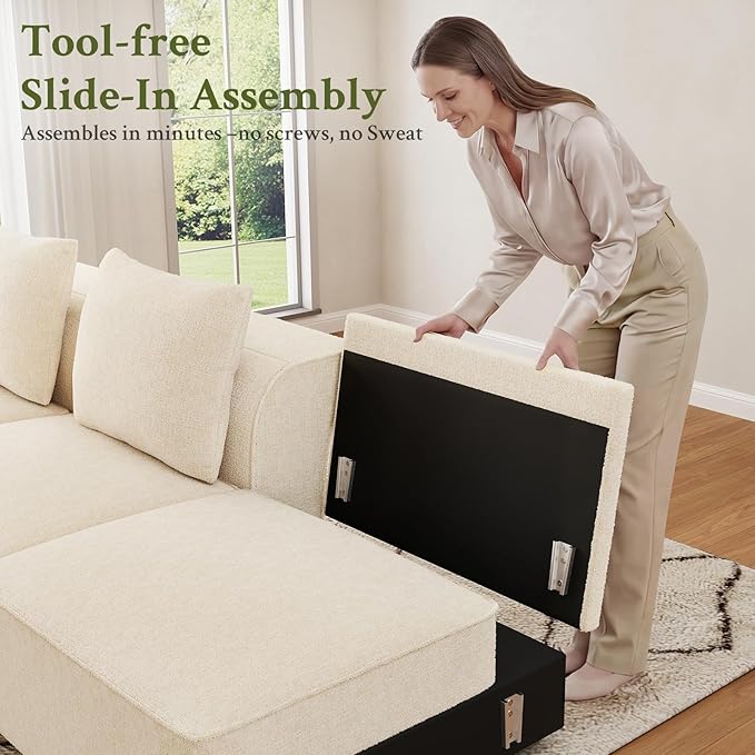 Welzona 132" Sectional Couch, Locked-in Modular Sectional Sofa, Wood Frame