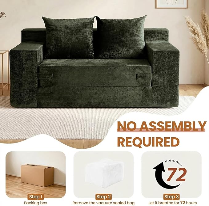 Loveseat Sofa Bed, Convertible Silky Velvet 5-in-1 Foldable Boneless Sleeper