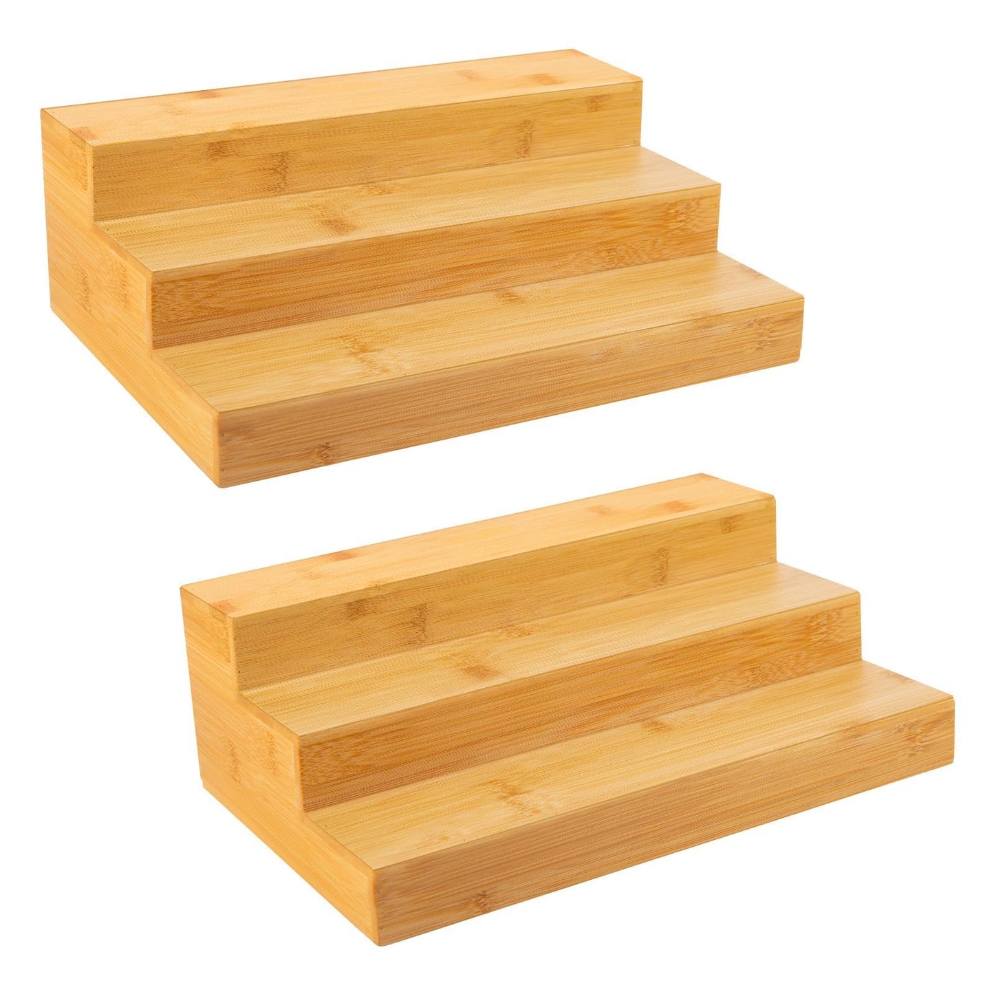 MillTu Bamboo Spice Rack Organizer for Cabinet 2 Pack - 3 Tier Countertop Step Shelf, Seasoning Storage Stand for Kitchen Pantry, Spice Holder for Jars Bottles Cans (Natural)
