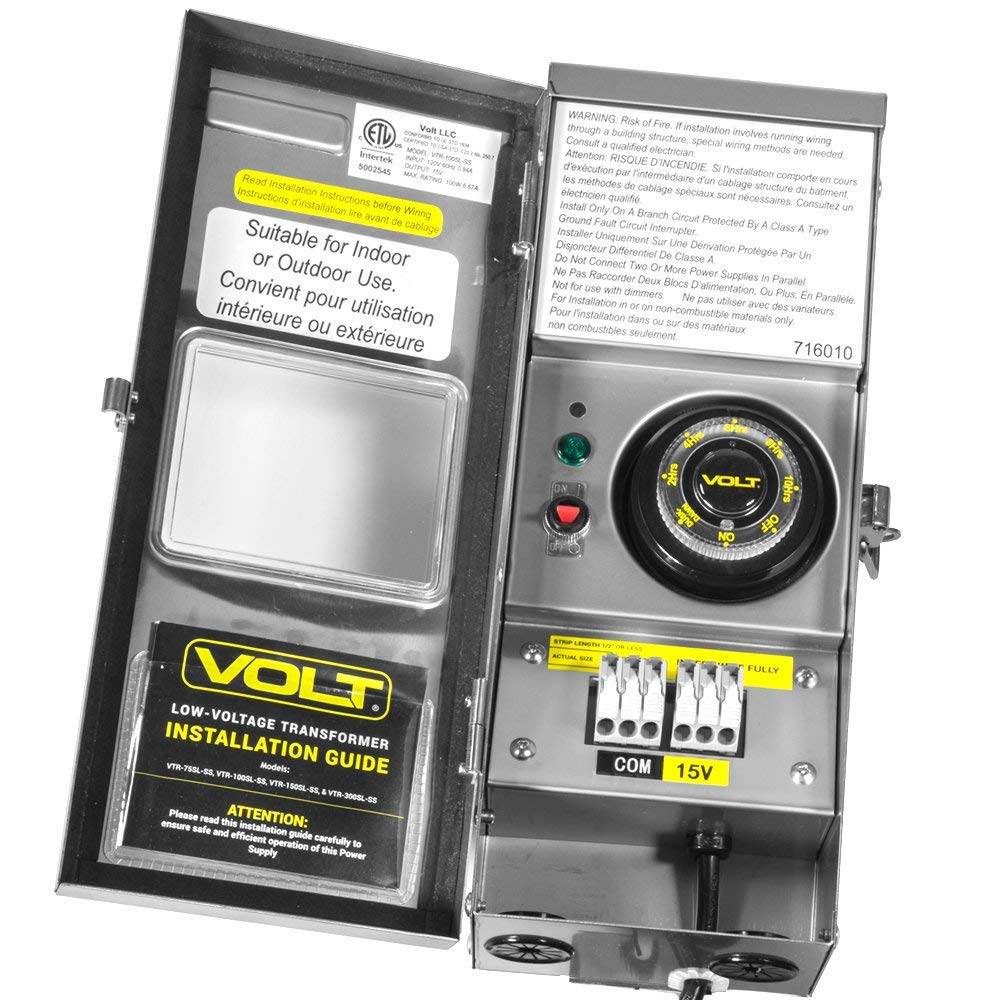 VOLT 100W Slim Line Low Voltage Transformer (15V) with Timer/Photocell for LED Landscape Lighting