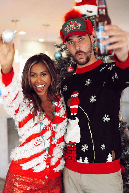 Tipsy Elves Ugly Christmas Sweater Hat - Funny Knit Red and Green Christmas Hat for Men & Women