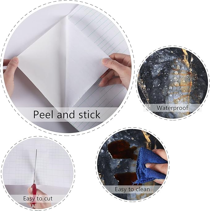 Marble Black/Purple Contact Paper Peel and Stick Countertops Gold Wallpaper