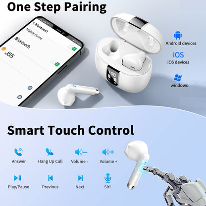 Wireless Earbuds, Bluetooth 5.4 Headphones NEW Wireless Headphones with 4 ENC Mic, 56H Bluetooth Earphones in Ear Noise Cancelling Deep Bass, Mini Ear Buds Bluetooth Earbuds IP7 Waterproof LED Display