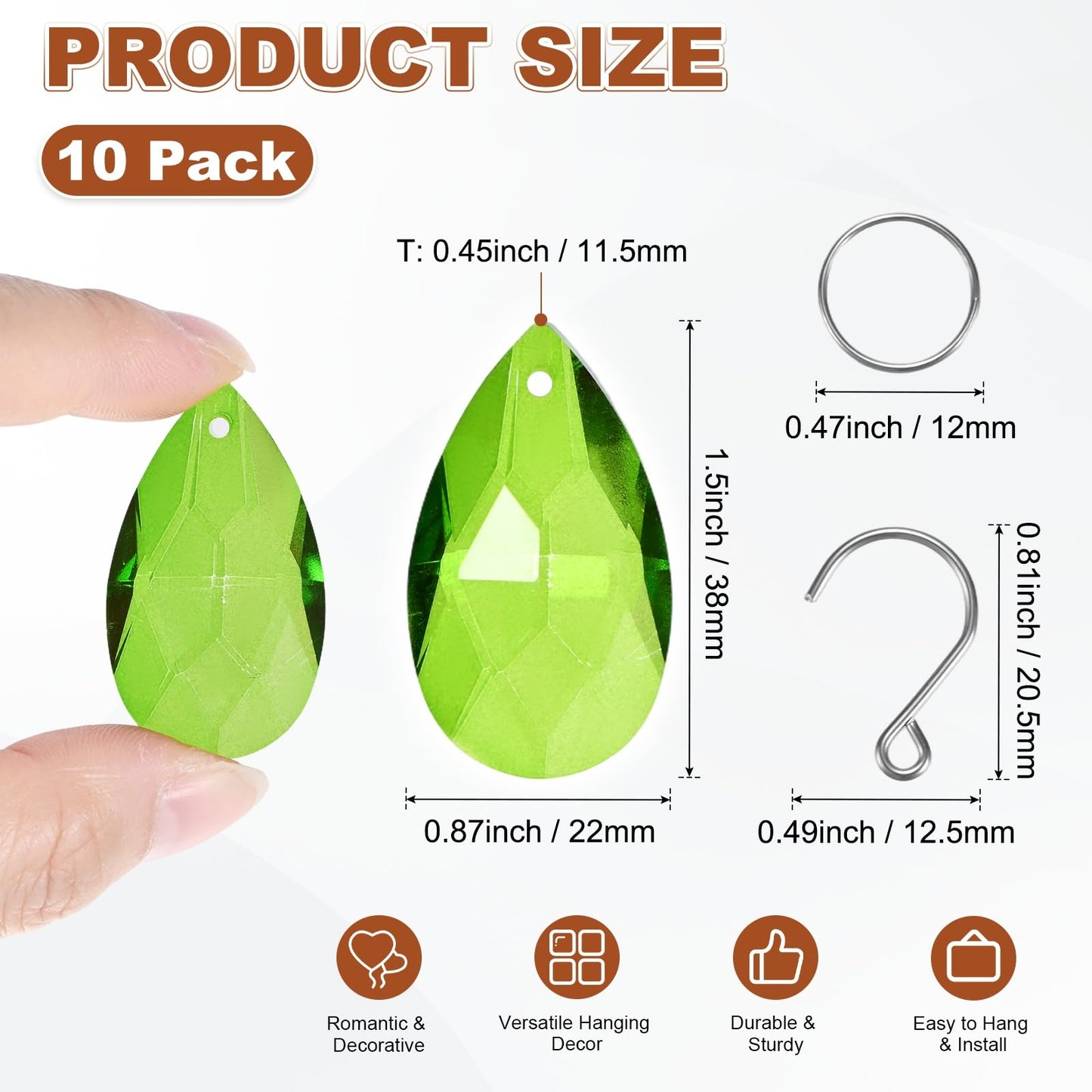 M METERXITY 10-Pack Crystal Grid Prisms, 38mm/1.5 Inch Chandelier Pendant Maker Hanging Crystals Chandelier Prisms for Home/Windows/Garden/DIY Decoration[Grass Green]