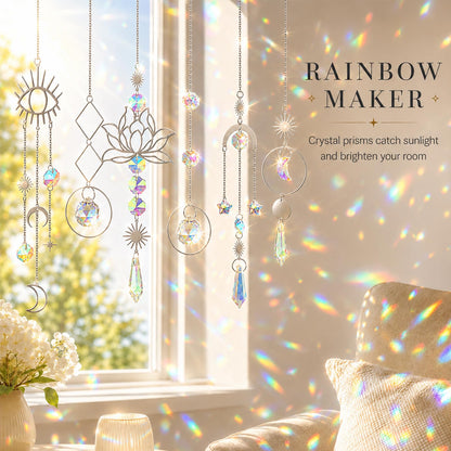 ilclviz Suncatcher Crystal Hanging Sun Catcher Prism with Chain Pendant Ornament Crystal Balls for Window 6 Pieces