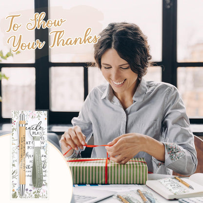 Geyoga 30 Sets Teacher Appreciation Gifts Bulk Inspirational Bamboo Pens Motivational Silicone Keychains with Thank You Cards for Employee Staff Team Teacher Appreciation Week Gifts