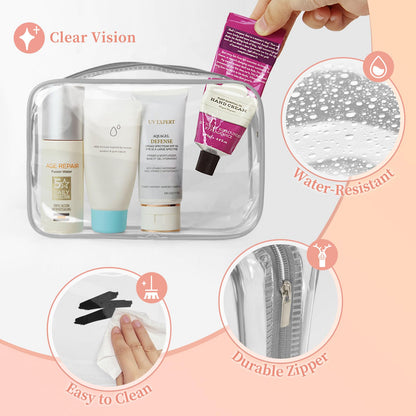 TISRATOK 12 PCS Clear Makeup Bag for Women with Zipper, TSA Approved Toiletry Pouch, Cosmetic Bag Bulk for Travel Organizer Essentials - Grey,Medium