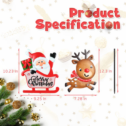 WONDER GARDEN Christmas Metal Yard Stakes, Lighted 3 Pack Christmas Garden Stakes Yard Signs, Outdoor Decorations with Santa Sleigh and Reindeer for Lawn Party Outside