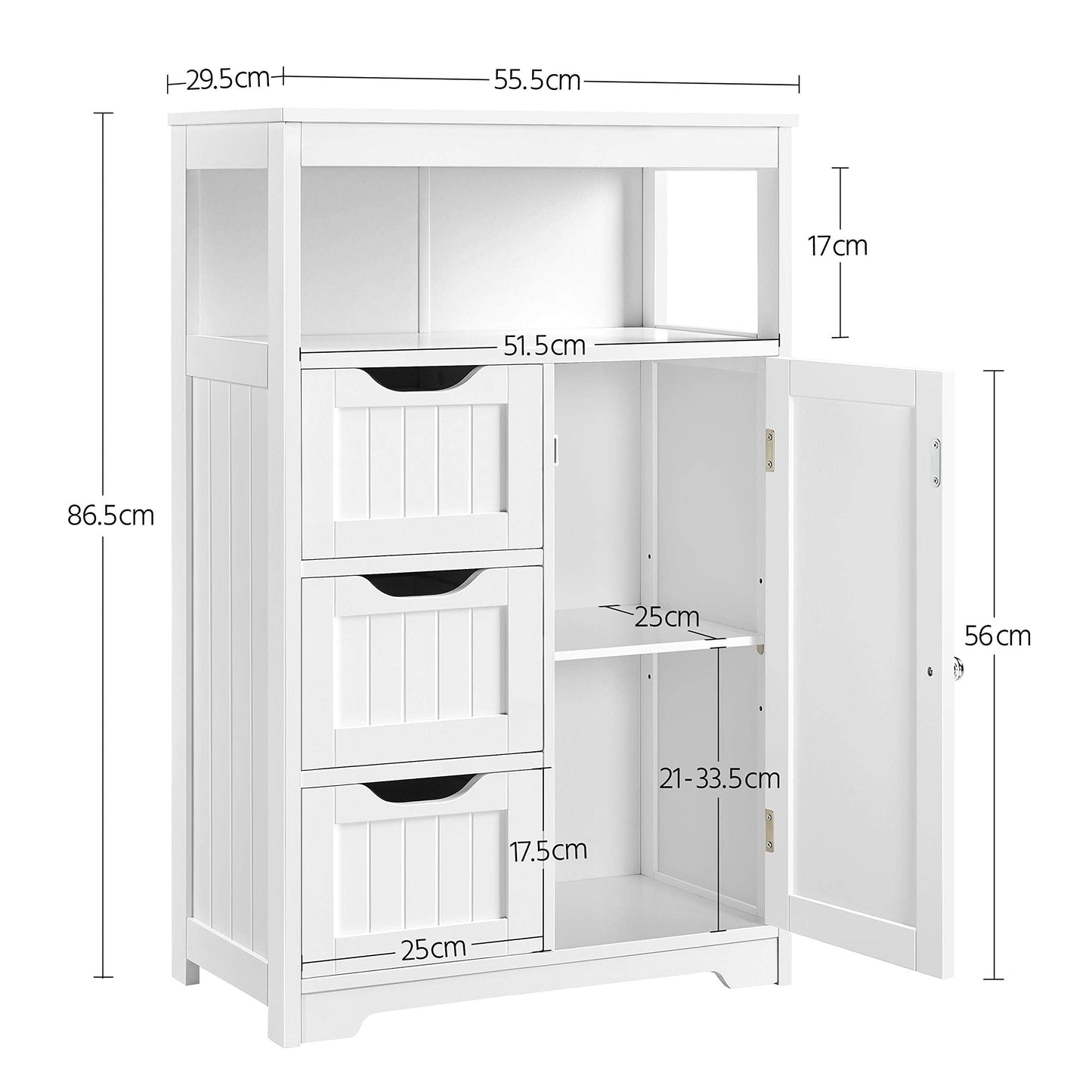 Yaheetech Bathroom Storage Units with Open Storage Shelf Free-standing Floor Cabinets Sideboard with 3 Drawers and 1 Door, Adjustable Shelf for Living Room Kitchen Entryway White