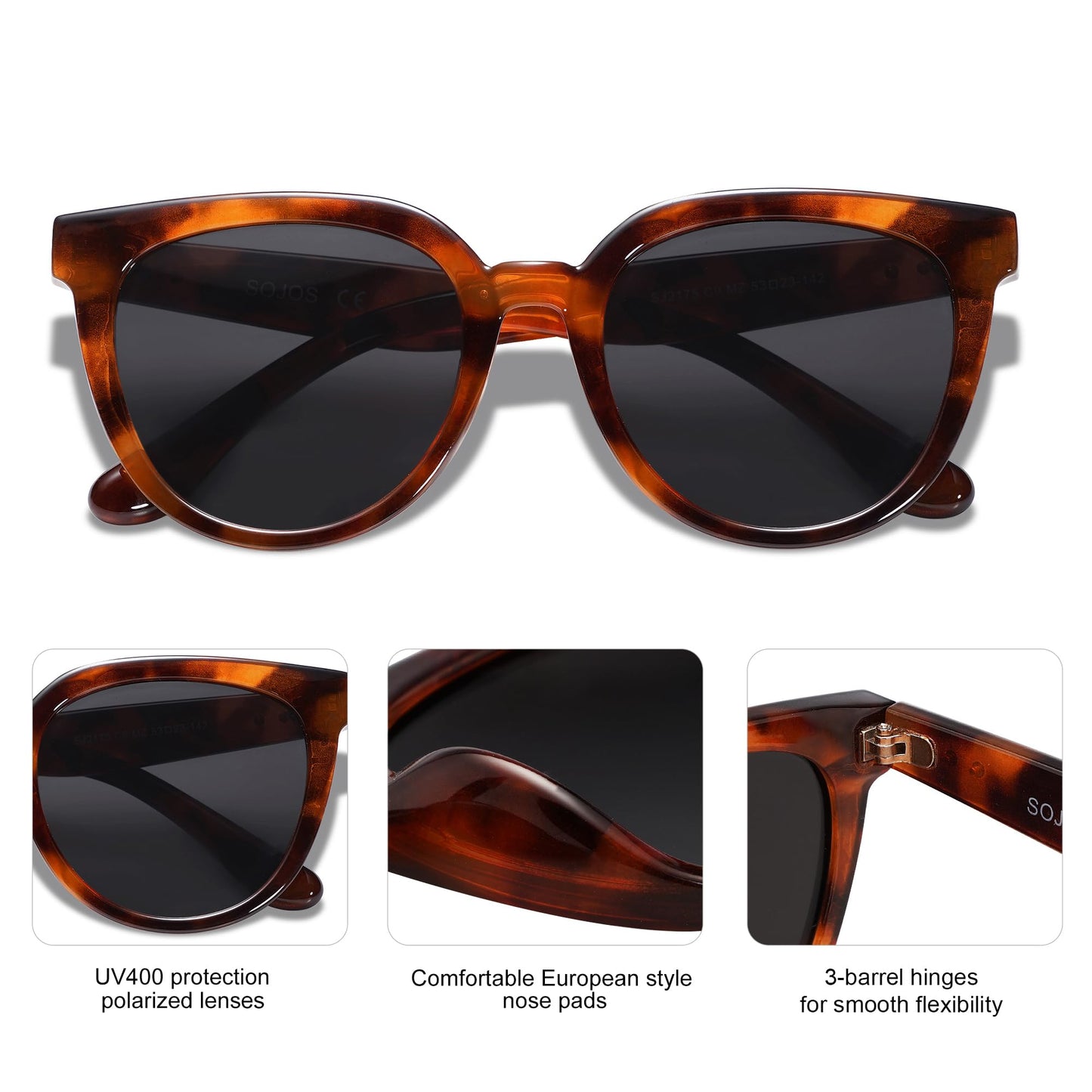 SOJOS Trendy Cat Eye Round Polarized Sunglasses for Women Fashion UV Protection Sunnies Sunglasses SJ2175
