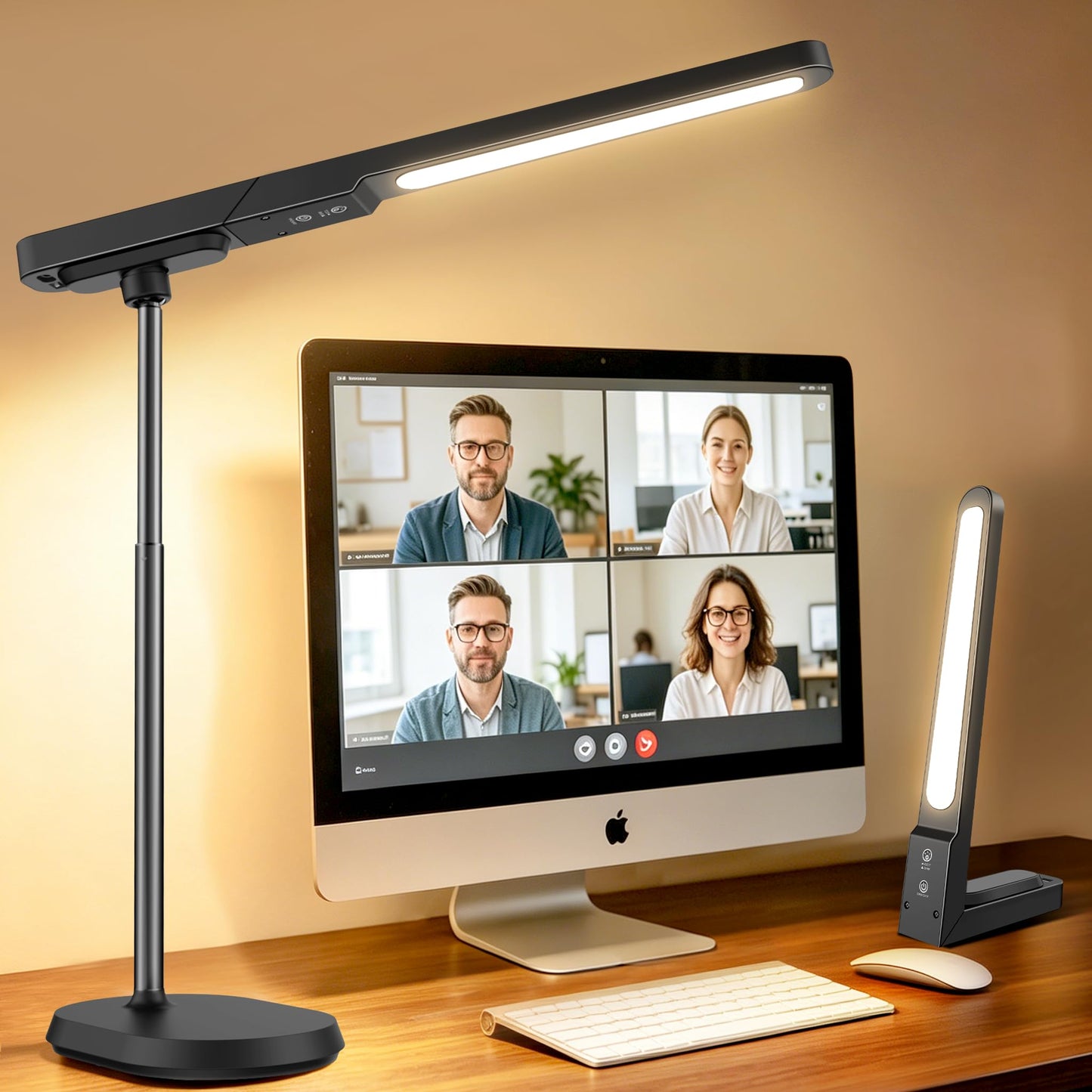YULINKCO LED Desk Lamp, 3 Color Modes & Dimmable Brightness, Rechargeable Battery-Powered Reading Lamp, Portable Makeup Light, Desktop Lighting for Office, Reading, Puzzles, Working, Night Light