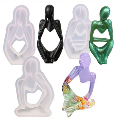3 Set Thinker Statue Silicone Resin Mold Abstract Sculptures Figurines Decoration Office Desk Articles Ornaments Epoxy Silicone Casting Molds for Gifts, 3D DIY Making Decor Art Crafts