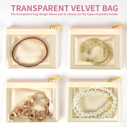 GWCASE Travel Jewelry Case with 8 Clear Tangle-Free Velvet Pouches, Large Capacity Jewelry Organizer Bag with Extra Space for Ring Box Watch, Waterproof PU Leather Pink Box for Women, Long Trips