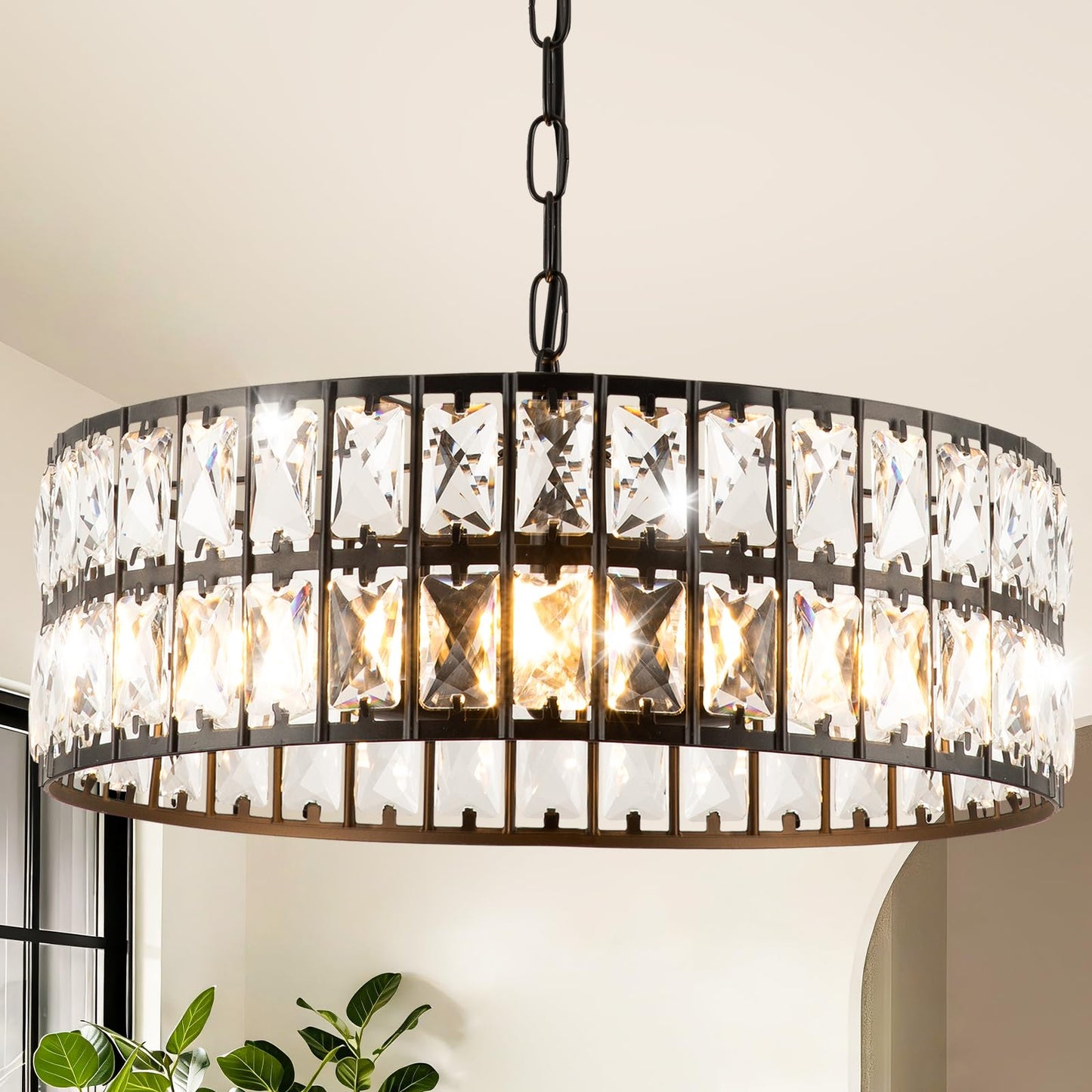 ZorpOrigin Black Crystal Chandelier, 16 Inch 3-Light Dining Room Fixture