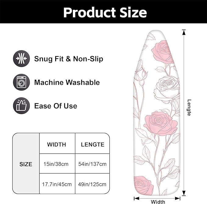 Floral Ironing Board Cover 17.7"x49", Standard Size Iron Board Covers