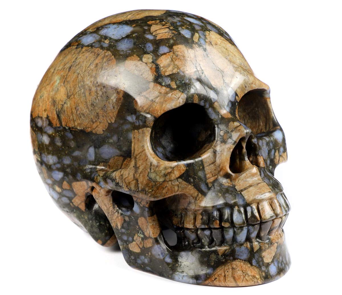 Skullis 5.0” Que Sera Stone Crystal Skull, Hand Carved Gemstone Fine Art Sculpture, Reiki Healing Stone Statue.915.